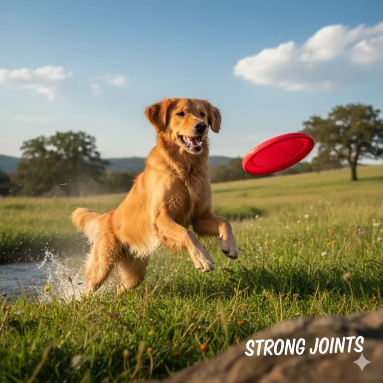 dog enjoying active outdoor play with strong joints